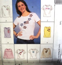 3655 MCCALLS STRETCH KNIT EMBELLISH/ JEWEL TOPS SLEEVES OR NOT PATTERN L-XL; XS - MED UNCUT